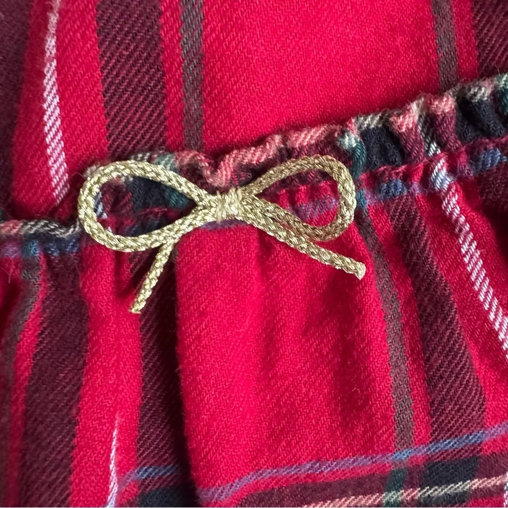 Carter's Red Tartan Plaid Girl’s Blouse with Smocked Yoke & Gold Bow Size 18 mos